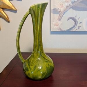 Royal Haeger Slim Pitcher Art Pottery Green Retro 9"Tall Vase Drip Glaze Vintage